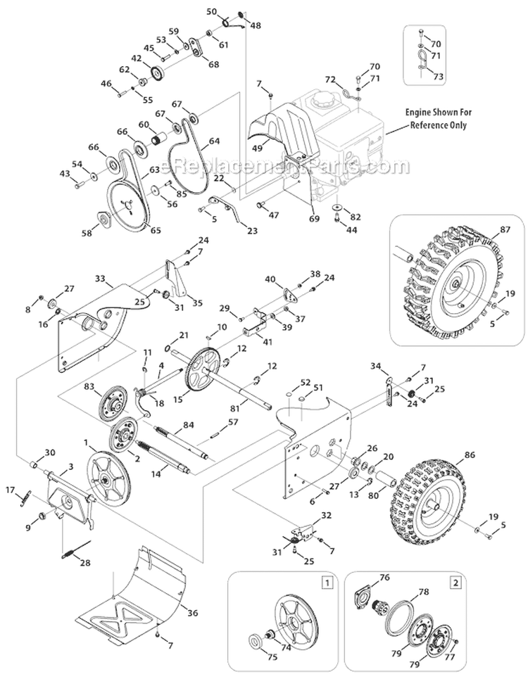 Drive System Diagram and Parts List for 31BM63P3711 2012 Troy-Bilt Snow Blower
