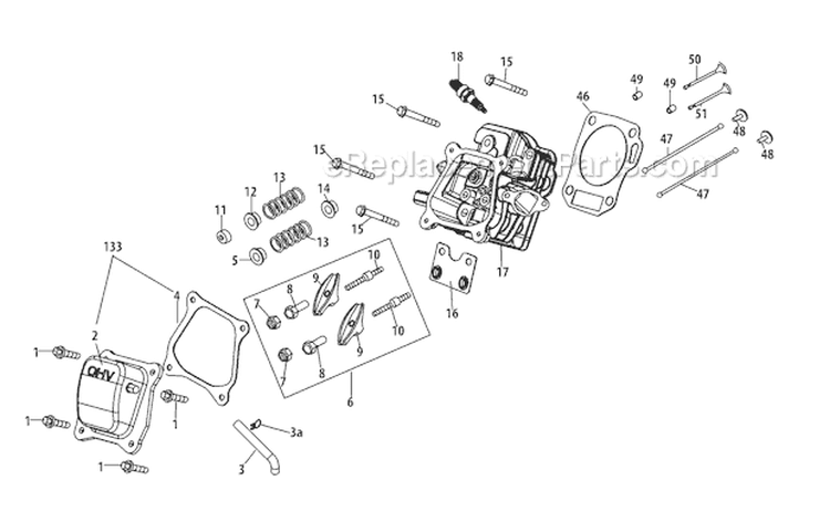 370-Sub-11 Cylinder Head Diagram and Parts List for 31BM63P3766 2011 Troy-Bilt Snow Blower