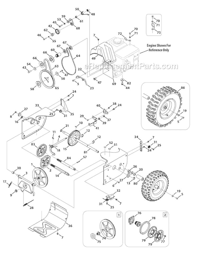 Drive System Diagram and Parts List for 31BM63P3766 2011 Troy-Bilt Snow Blower