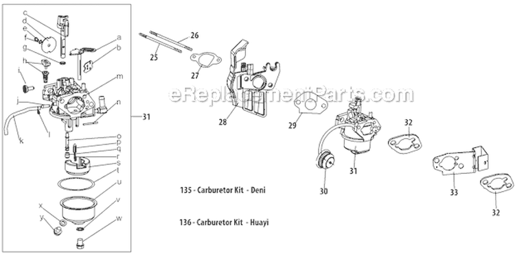 Carburetor Diagram and Parts List for 31BM63P3766 2012 Troy-Bilt Snow Blower
