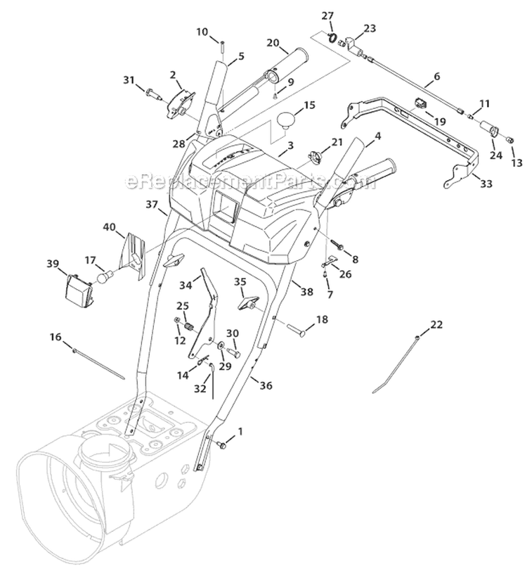 Handle Panel Diagram and Parts List for 31BM63P3766 2012 Troy-Bilt Snow Blower