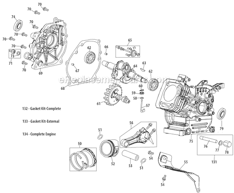 Crankcase Diagram and Parts List for 31BM63P3766 2012 Troy-Bilt Snow Blower