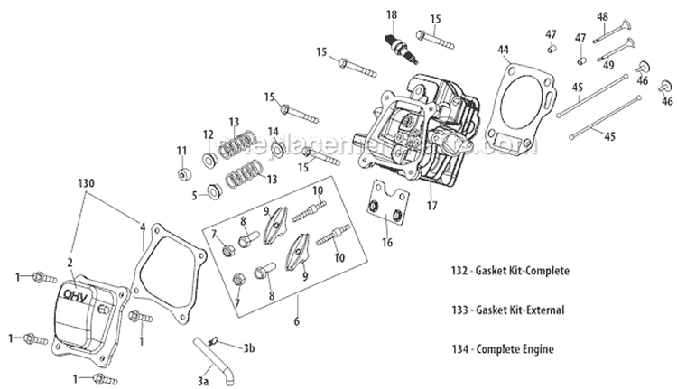Cylinder Head Diagram and Parts List for 31BM63P3766 2012 Troy-Bilt Snow Blower
