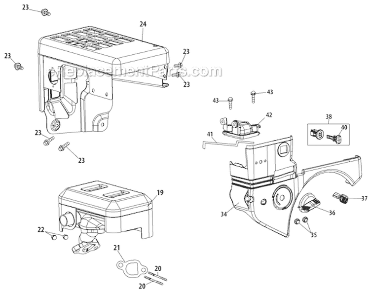 Muffler and Air Housing Diagram and Parts List for 31BM63P3766 2012 Troy-Bilt Snow Blower