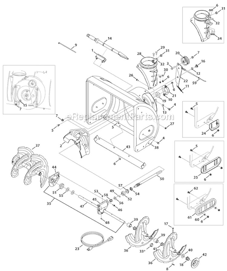Auger and Auger Housing Diagram and Parts List for 31BM63P3766 2012 Troy-Bilt Snow Blower