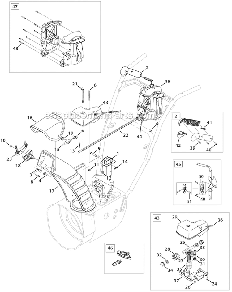 Chute 2-Way and 4-Way Extended Diagram and Parts List for 31BM63P3766 2012 Troy-Bilt Snow Blower