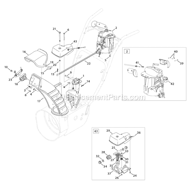 2-Way & 4-Way Extended Chute Diagram and Parts List for 31BM63P3 2009 Troy-Bilt Snow Blower