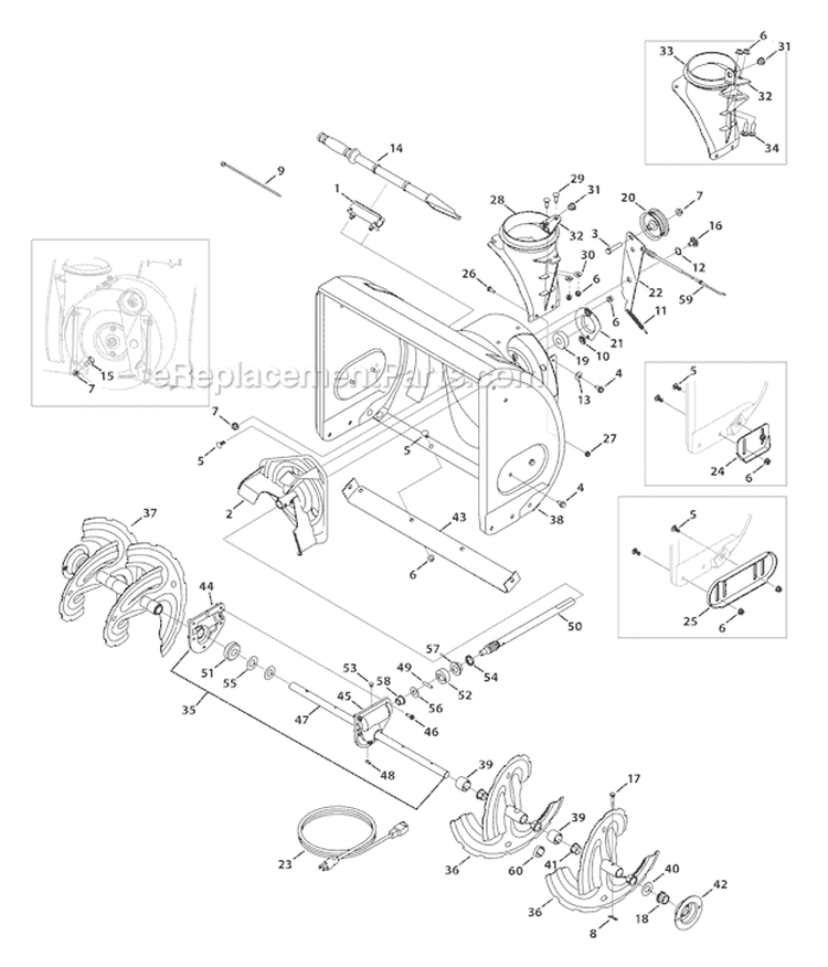 Auger & Auger Housing Diagram and Parts List for 31BM63P3 2009 Troy-Bilt Snow Blower