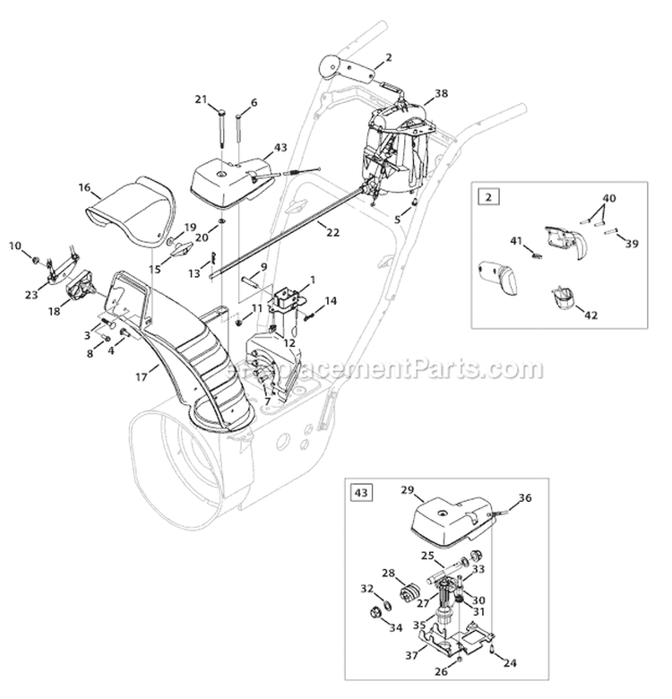 2-Way & 4-Way Chute Diagram and Parts List for 31BM63P3 2010 Troy-Bilt Snow Blower