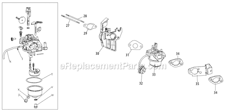 370-Sub-11 Carburetor Diagram and Parts List for 31BM73Q3711 2011 Troy-Bilt Snow Blower