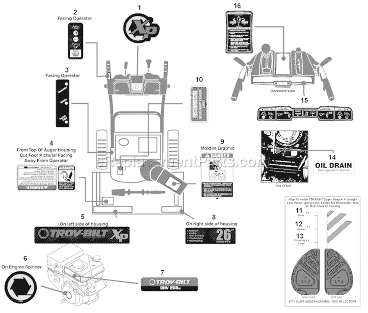 Label Map Diagram and Parts List for 31BM73Q3711 2011 Troy-Bilt Snow Blower