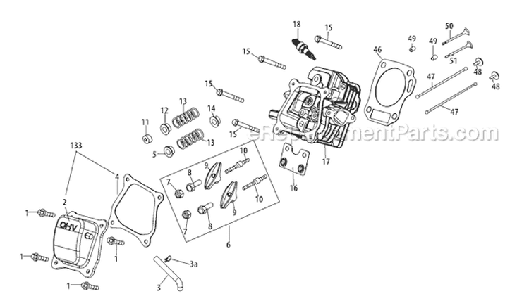 370-Sub-11 Cylinder Head Diagram and Parts List for 31BM73Q3711 2011 Troy-Bilt Snow Blower