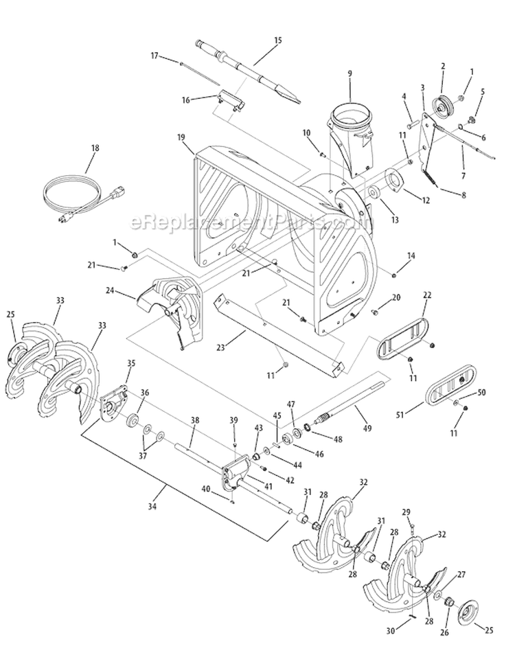 Auger Housing & Assembly Diagram and Parts List for 31BM73Q3711 2011 Troy-Bilt Snow Blower