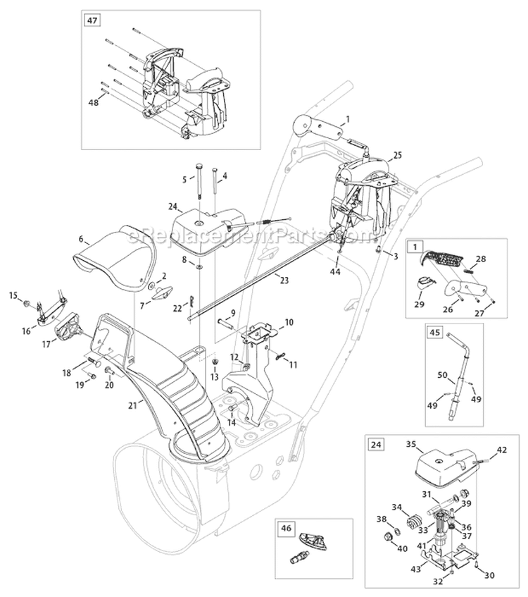 Chute Extended 4-Way Diagram and Parts List for 31BM73Q3711 2011 Troy-Bilt Snow Blower