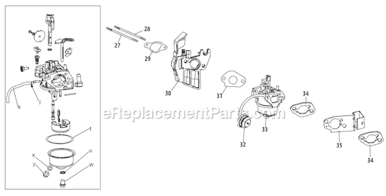 370-Sub-11 Carburetor Diagram and Parts List for 31BM73Q3766 2011 Troy-Bilt Snow Blower