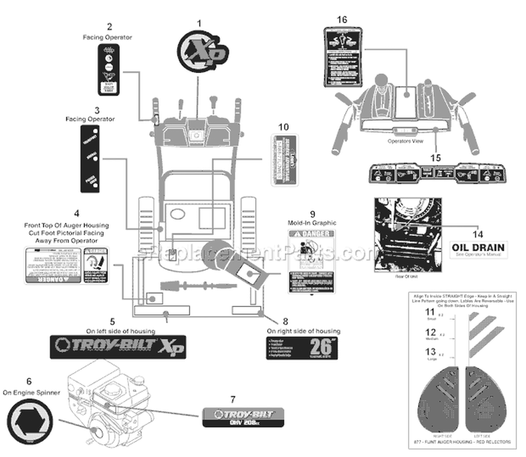 Label Map Diagram and Parts List for 31BM73Q3766 2011 Troy-Bilt Snow Blower