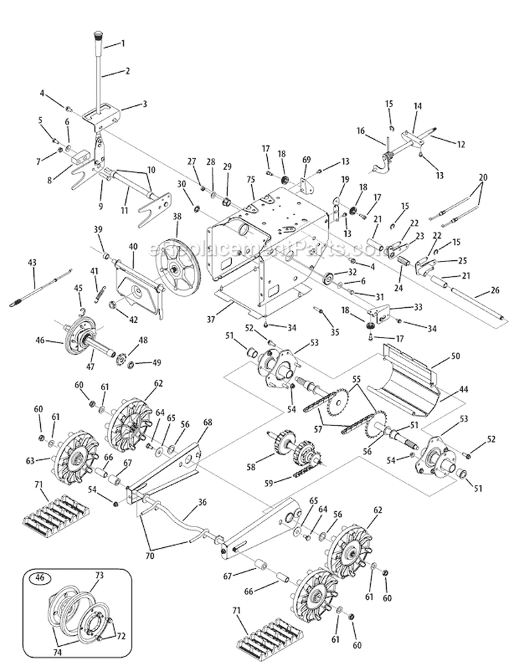 Transmission & Track Drive System Diagram and Parts List for 31BM73Q3766 2011 Troy-Bilt Snow Blower