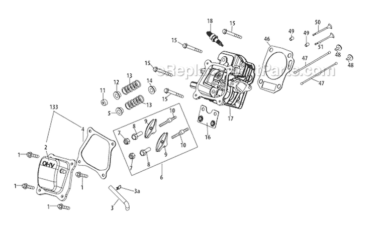370-Sub-11 Cylinder Head Diagram and Parts List for 31BM73Q3766 2011 Troy-Bilt Snow Blower