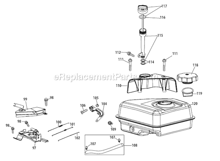 370-Sub-11 Fuel Tank & Mounting Diagram and Parts List for 31BM73Q3766 2011 Troy-Bilt Snow Blower