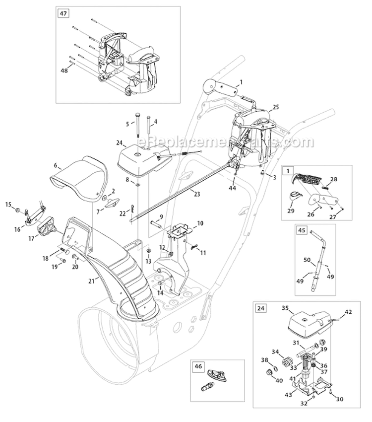 Chute Extended 4-Way Diagram and Parts List for 31BM73Q3766 2011 Troy-Bilt Snow Blower