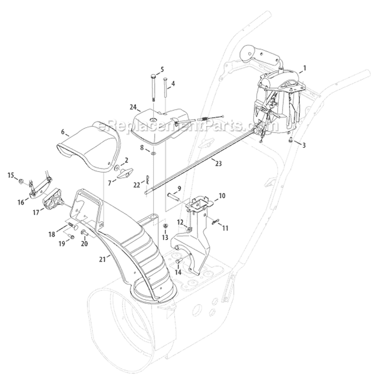 4-Way Extended Chute Diagram and Parts List for 31BM73Q3 2009 Troy-Bilt Snow Blower
