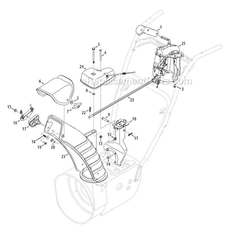 4-Way Extended Chute Diagram and Parts List for 31BM73Q3 2010 Troy-Bilt Snow Blower