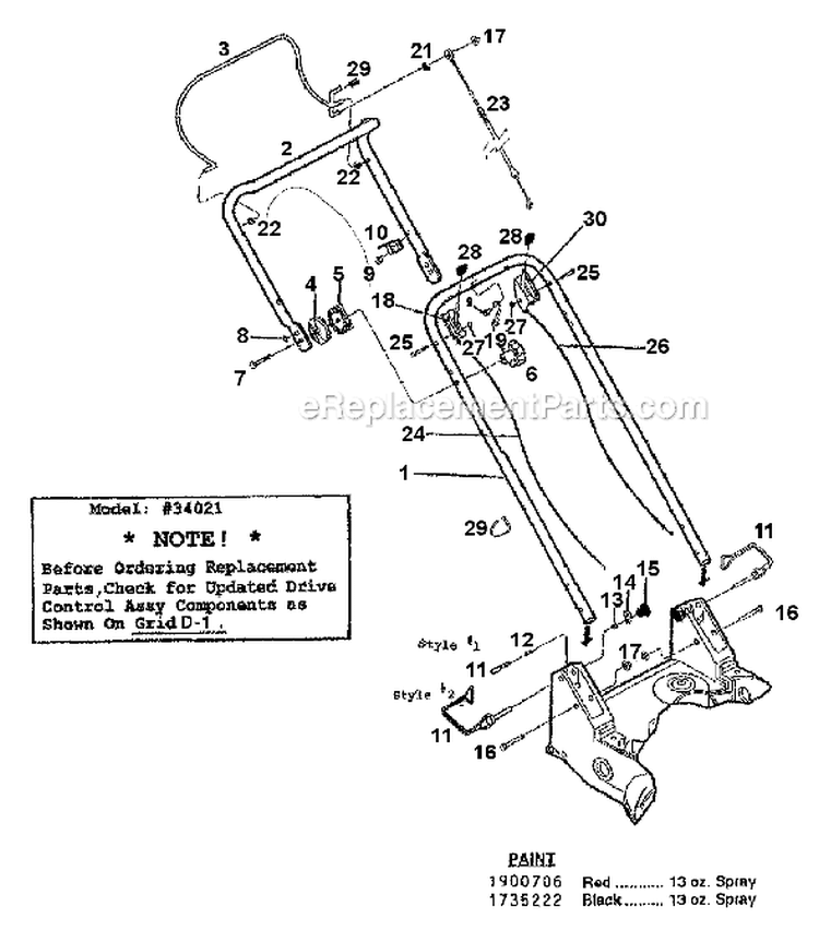 Page E Diagram and Parts List for 34021  Troy-Bilt Cultivator