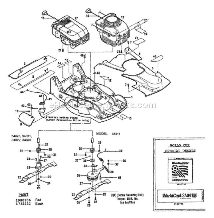 Page E Diagram and Parts List for 34023  Troy-Bilt Cultivator