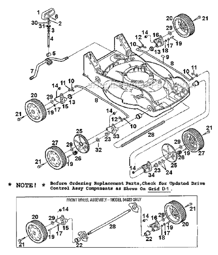Page B Diagram and Parts List for 34024 S/N 01XXXXX Troy-Bilt Lawn Mower