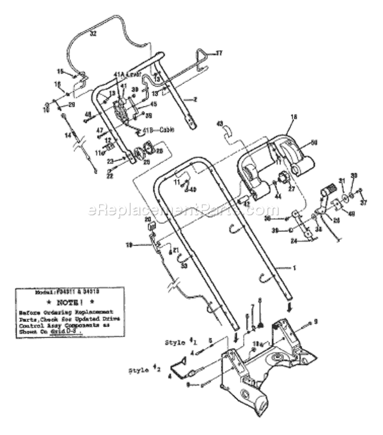 Page H Diagram and Parts List for 34311 S/N 00100101-0499999 Troy-Bilt Lawn Mower