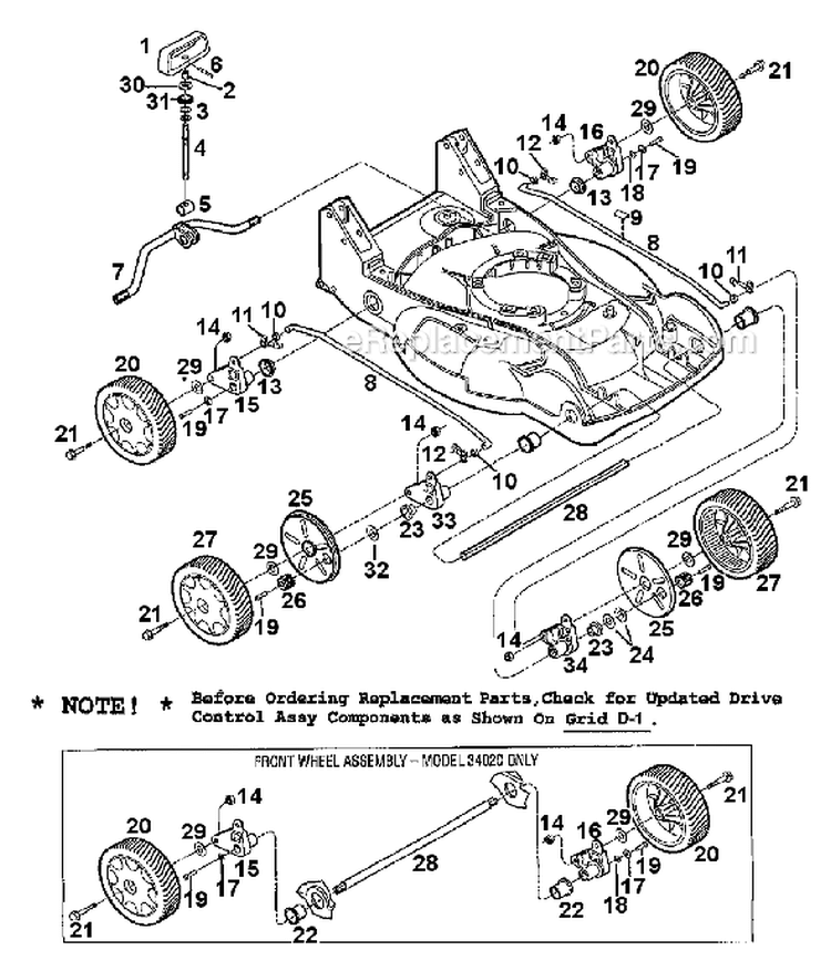 Page B Diagram and Parts List for 34313 S/N 0100101-0299999 Troy-Bilt Lawn Mower
