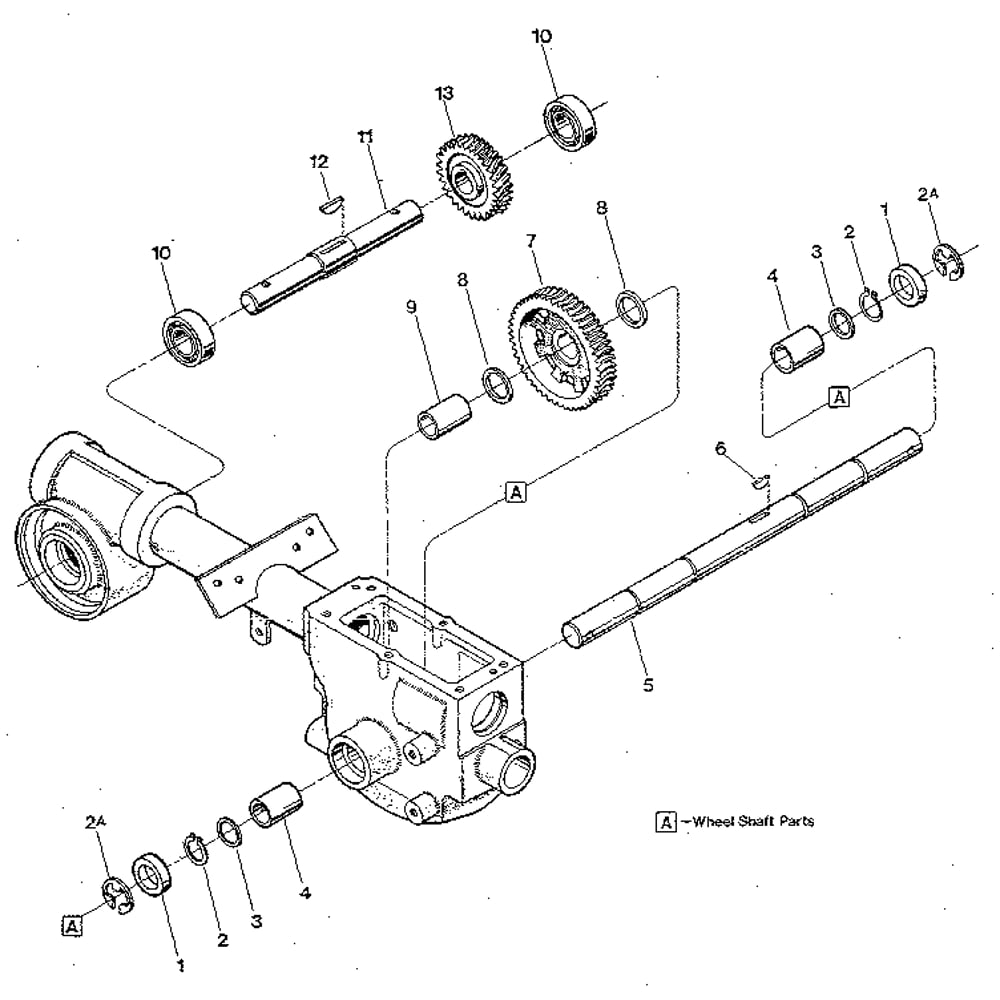 Wheel Shaft And Tiller Shaft Assemblies Diagram and Parts List for JUNIORSERIAL#M0100970ANDUP  Troy-Bilt Tiller