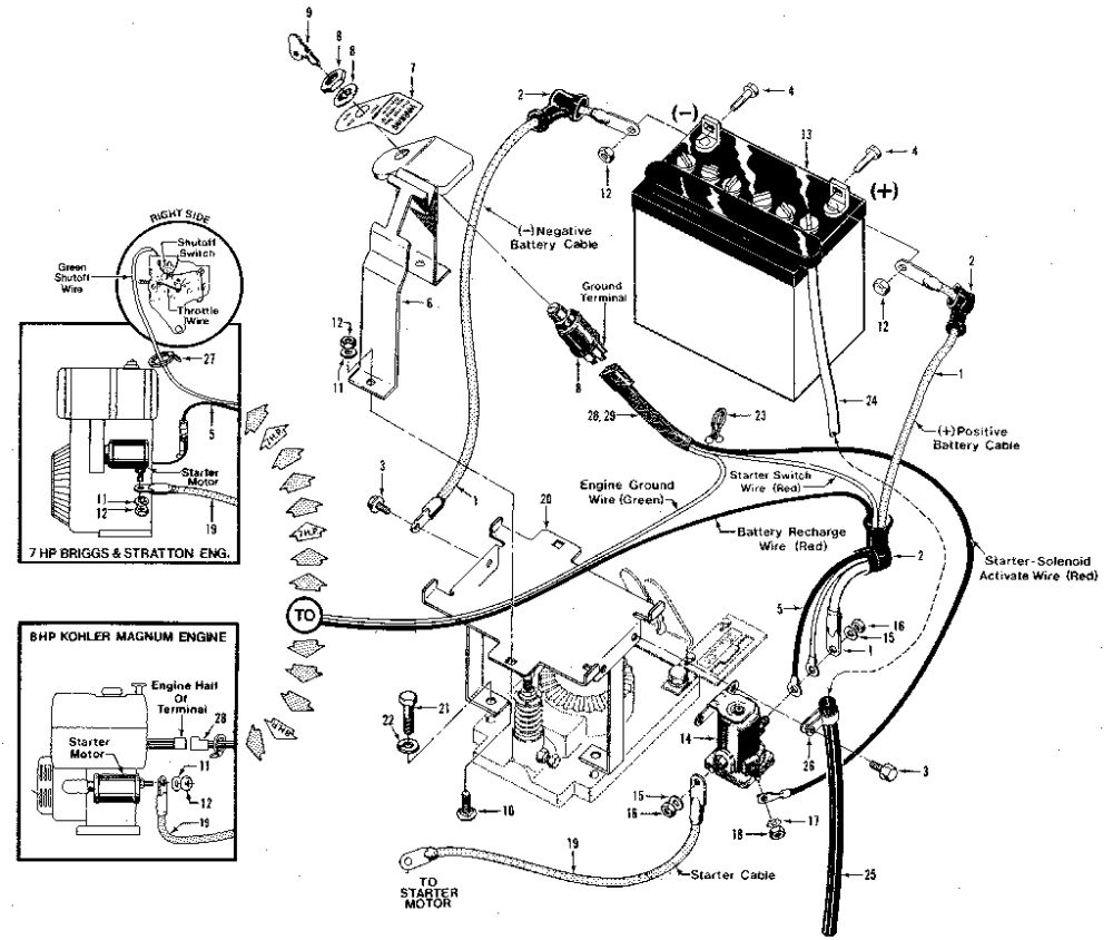 Electric Start System - 7hp And 8hp Tillers Diagram and Parts List for HORSE 857037 AND UP Troy-Bilt Tiller