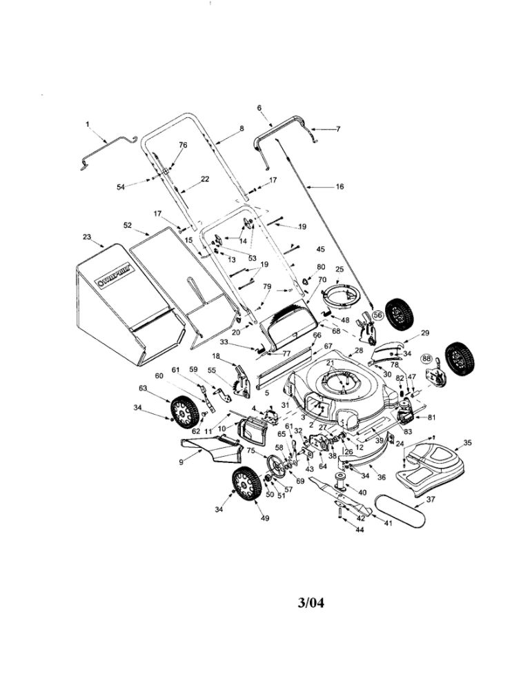 Lawnmower Diagram and Parts List for 12A-466A711 2003 Troy-Bilt Lawn Mower
