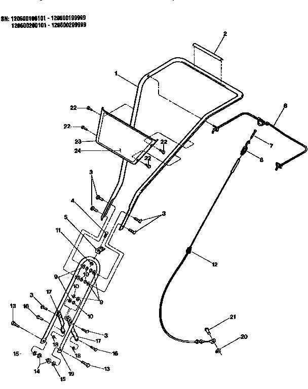 Forward Clutch Cable, And Handlebar Diagram and Parts List for 150080300101 150080399999 Troy-Bilt Tiller