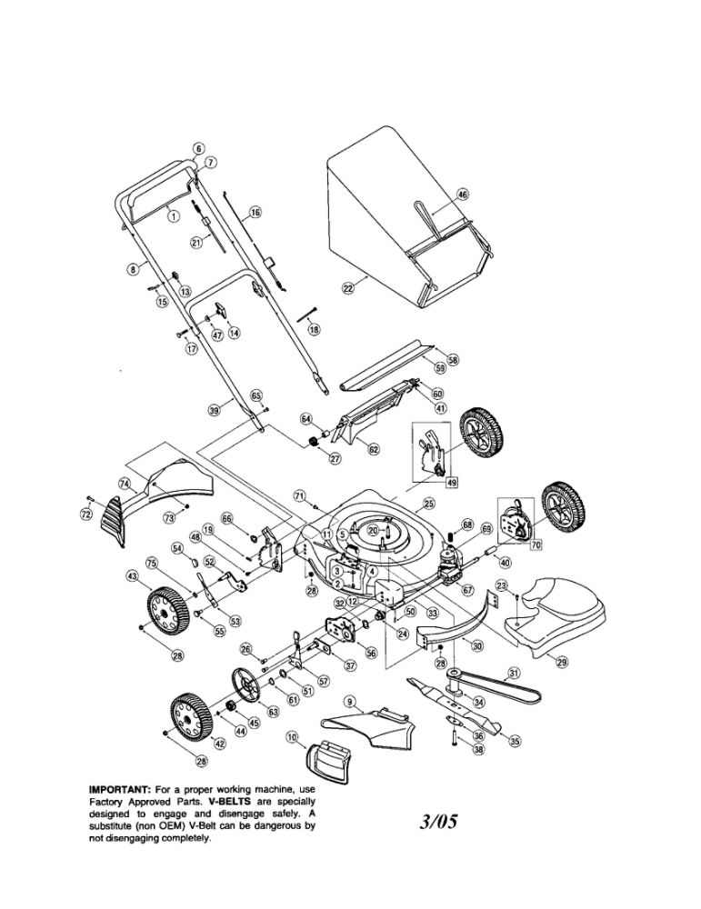Self Propelled Mulching Mower Diagram and Parts List for 469  Troy-Bilt Lawn Mower