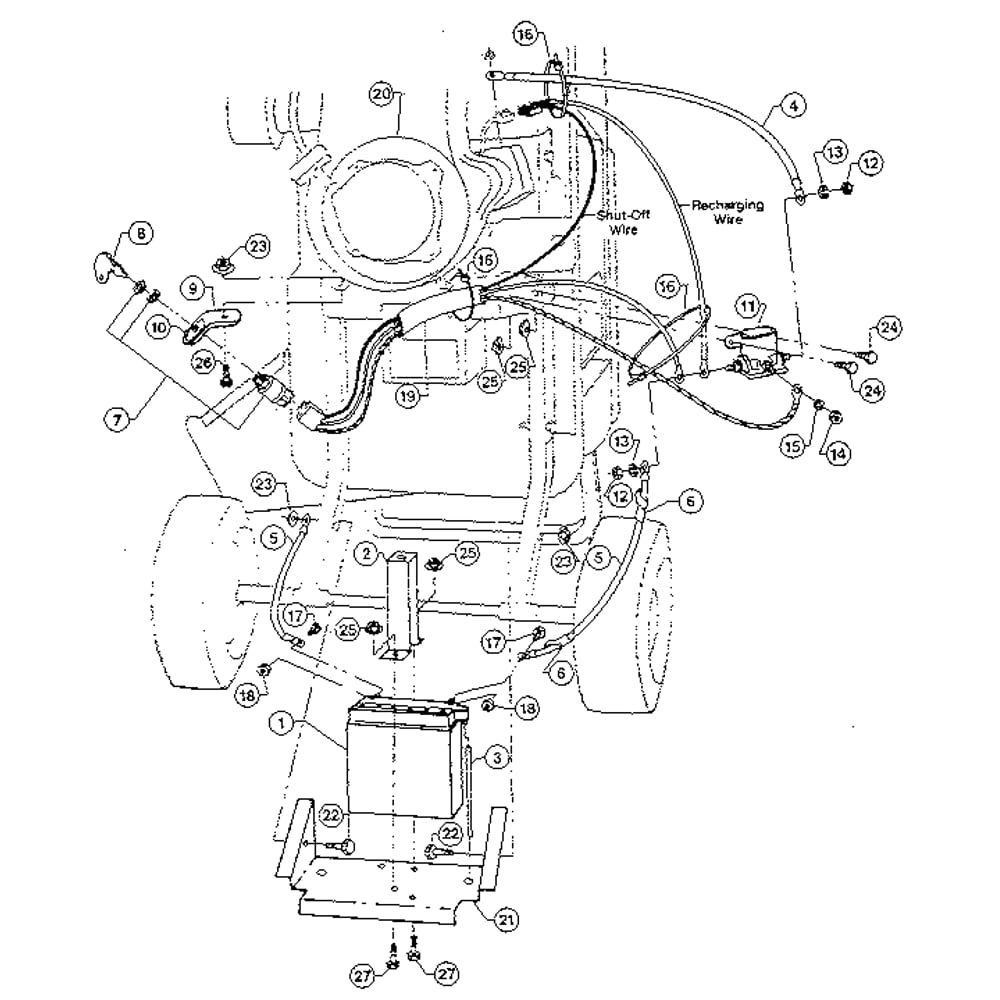 5hp Tecumseh Electric Start System Diagram and Parts List for W517025  Troy-Bilt Chipper Shredder