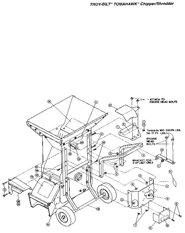 Decals Diagram and Parts List for TOMAHAWK T5300100 AND UP Troy-Bilt Chipper Shredder