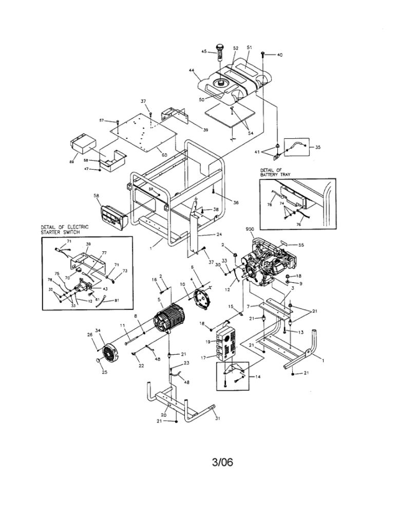 Main Unit 2 Diagram and Parts List for 030247  Troy-Bilt Generator