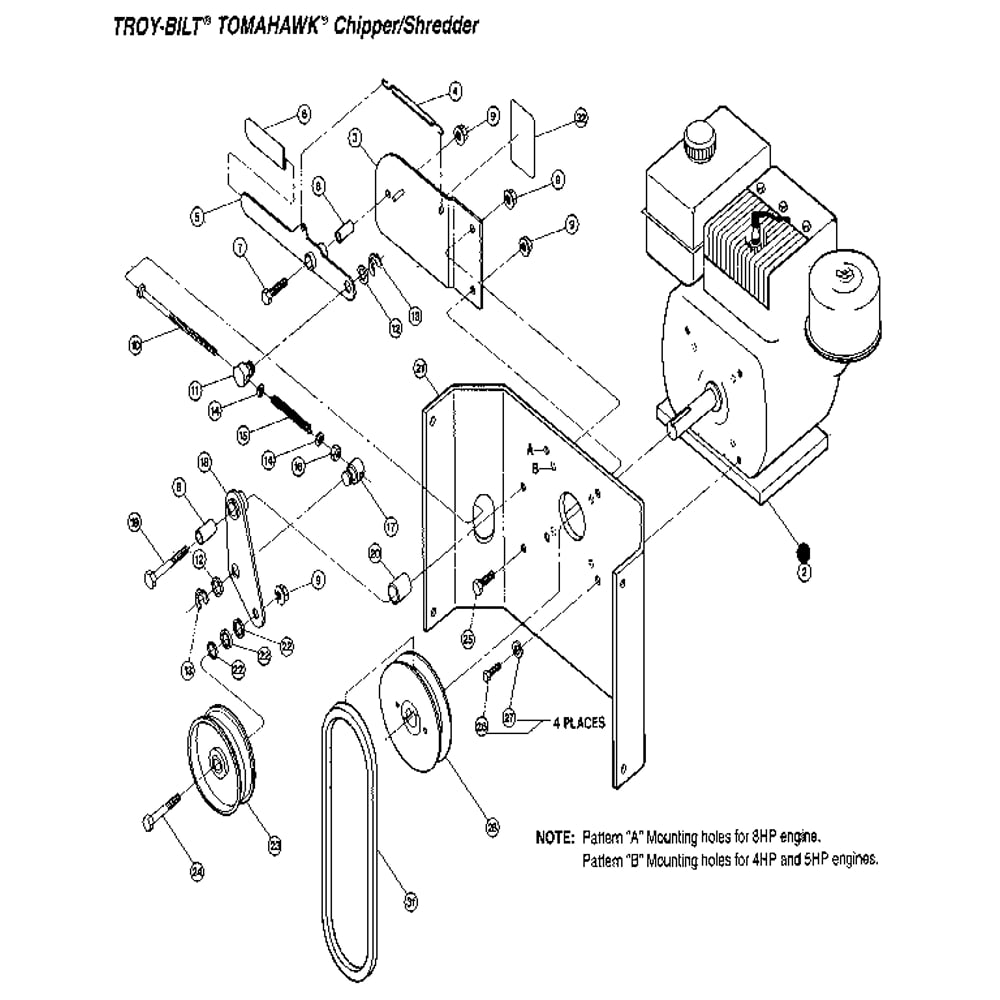 Engine Diagram and Parts List for T5300100  Troy-Bilt Chipper Shredder