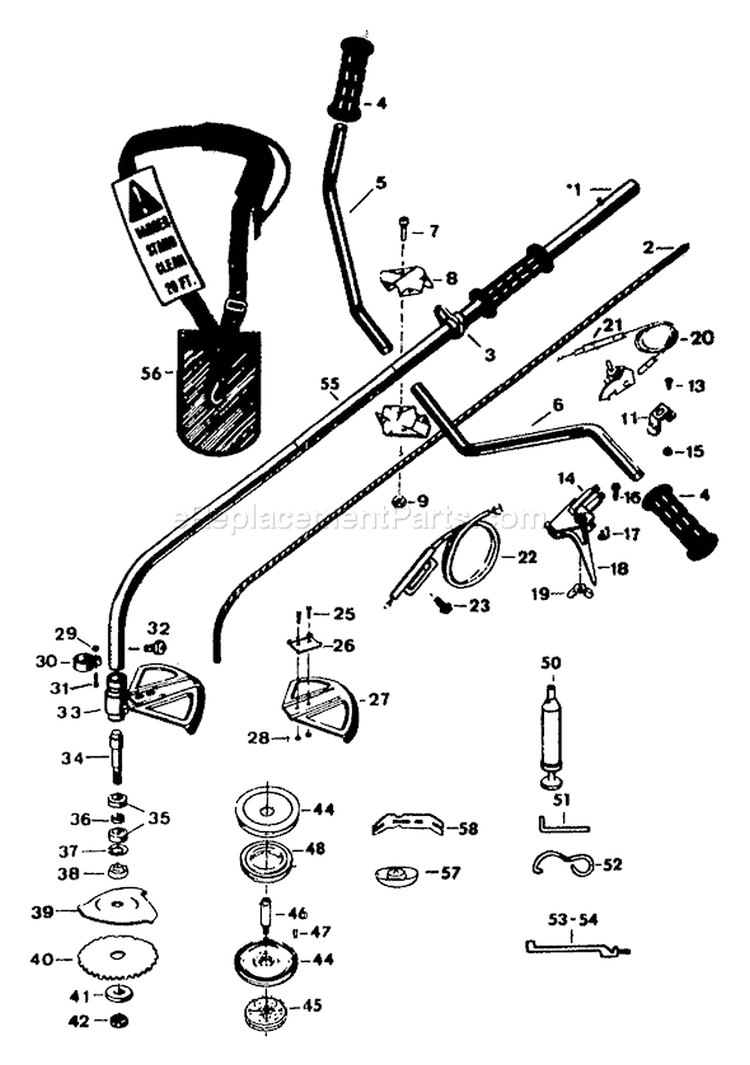 Page B Diagram and Parts List for 4989  Troy-Bilt Brush Cutter