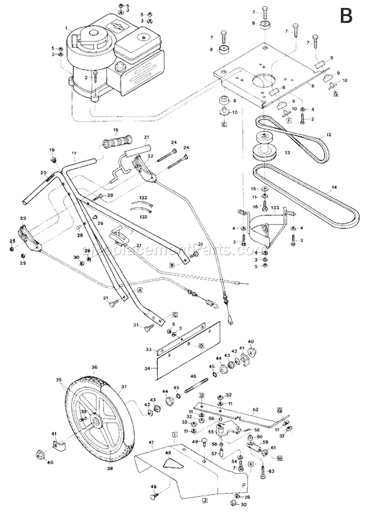 Page B Diagram and Parts List for 4994  Troy-Bilt Lawn Mower