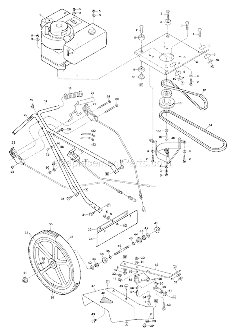 Page A Diagram and Parts List for 4997  Troy-Bilt Lawn Mower