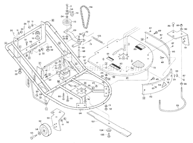 Page B Diagram and Parts List for 4997  Troy-Bilt Lawn Mower