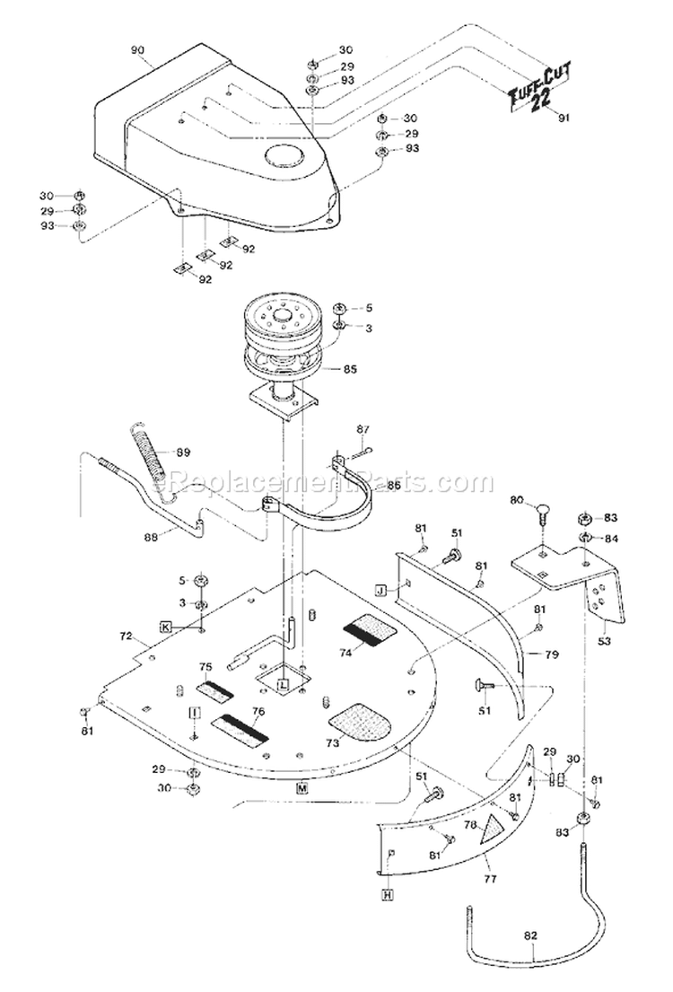 Page B Diagram and Parts List for 4998  Troy-Bilt Lawn Mower