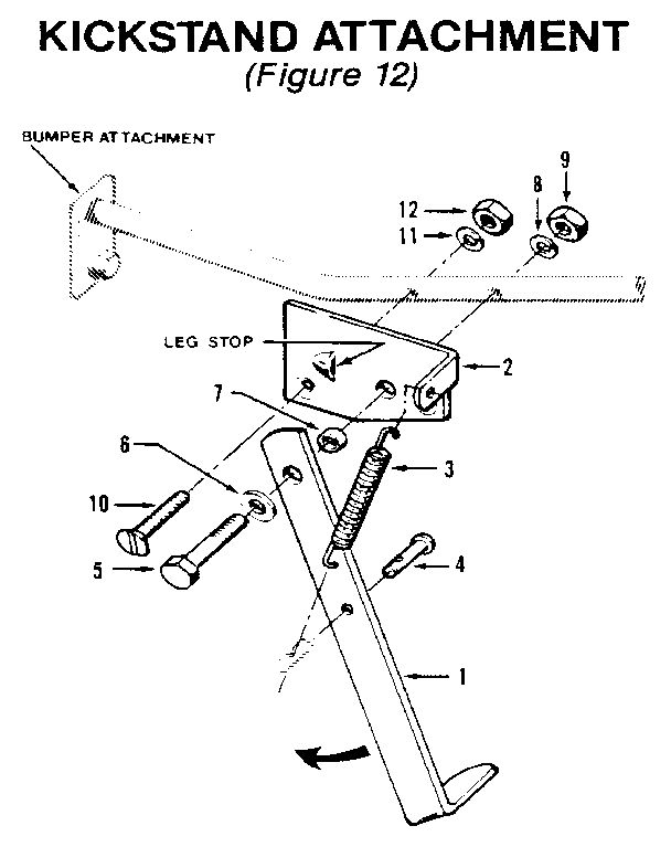 Kickstand Attachment Diagram and Parts List for PTO HORSE 00950727 AND UP Troy-Bilt Tiller