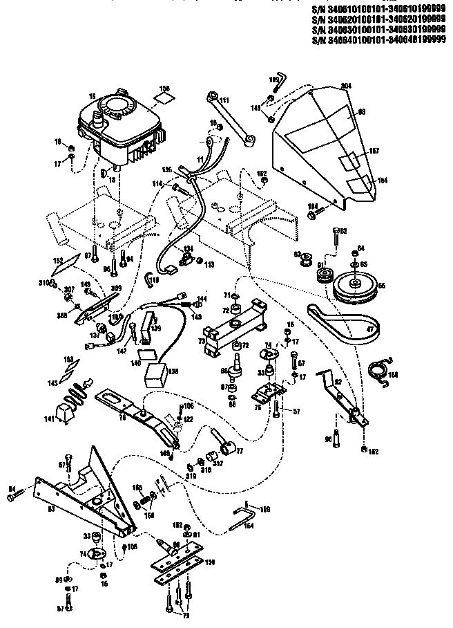 Engine Diagram and Parts List for 340630100101 340630199999 Troy-Bilt Lawn Mower