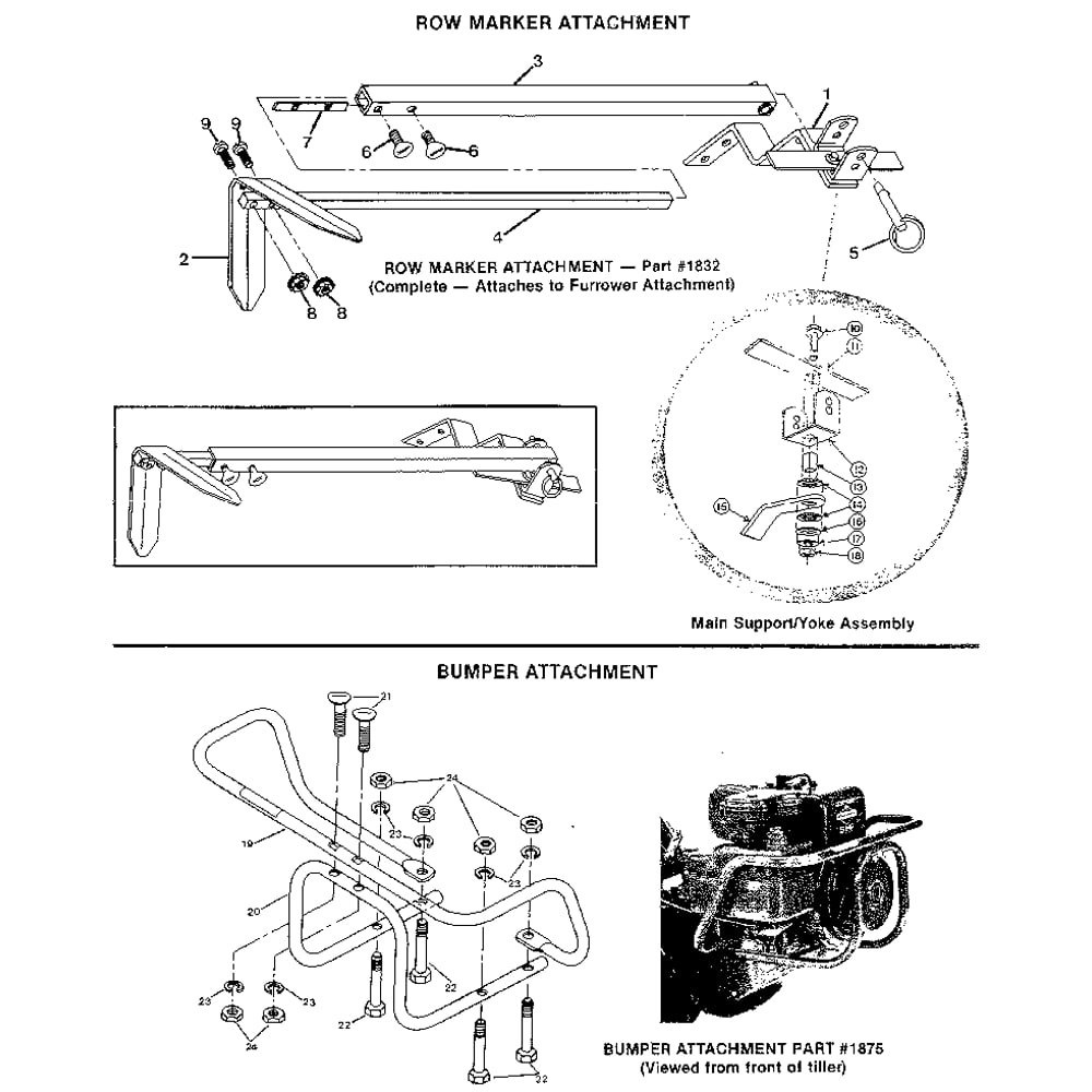 Row And Bumper Attachment Diagram and Parts List for PONYSERIAL#S0242650ANDUP  Troy-Bilt Tiller