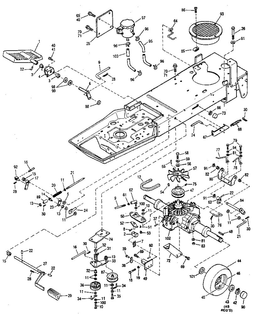 Hydrostatic And Brake Assembly Diagram and Parts List for 98725943  Troy-Bilt Lawn Tractor