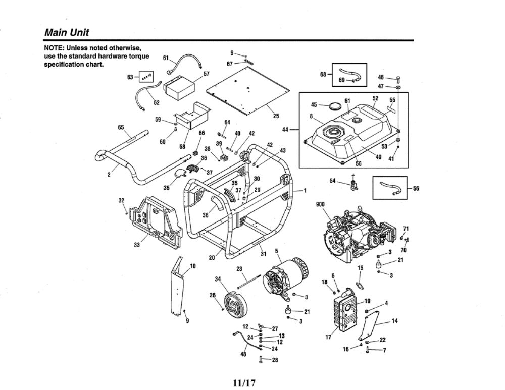 Main Unit Diagram and Parts List for 030477A-01  Troy-Bilt Generator